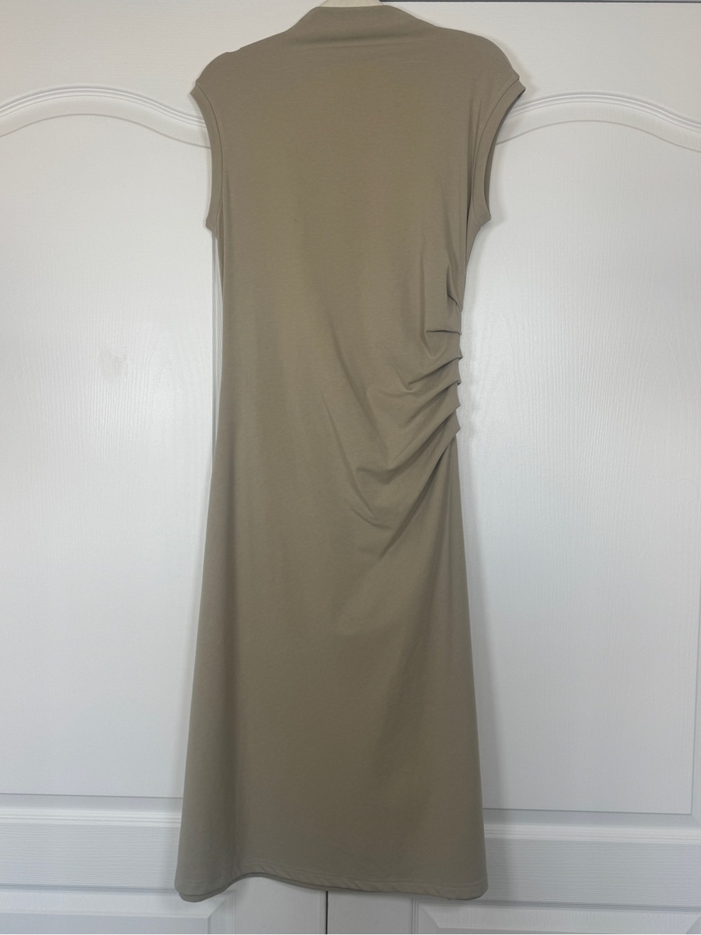 NWT OGL CashSoft Mockneck Tucks Midi Dress zSleeveless Minimalist Large - Picture 2 of 12